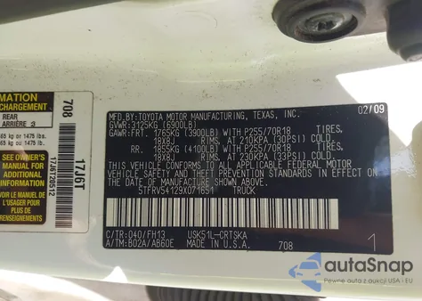 2009 Toyota Tundra Grade 5.7L V8 из США, поврежденный, VIN 5TFRV54129X071651